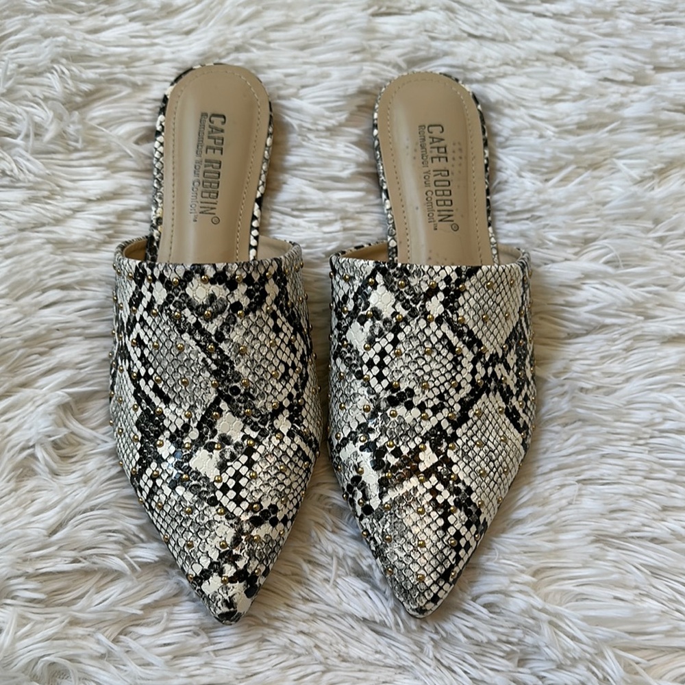 Cape Robbin Snakeskin Black and Silver Mules